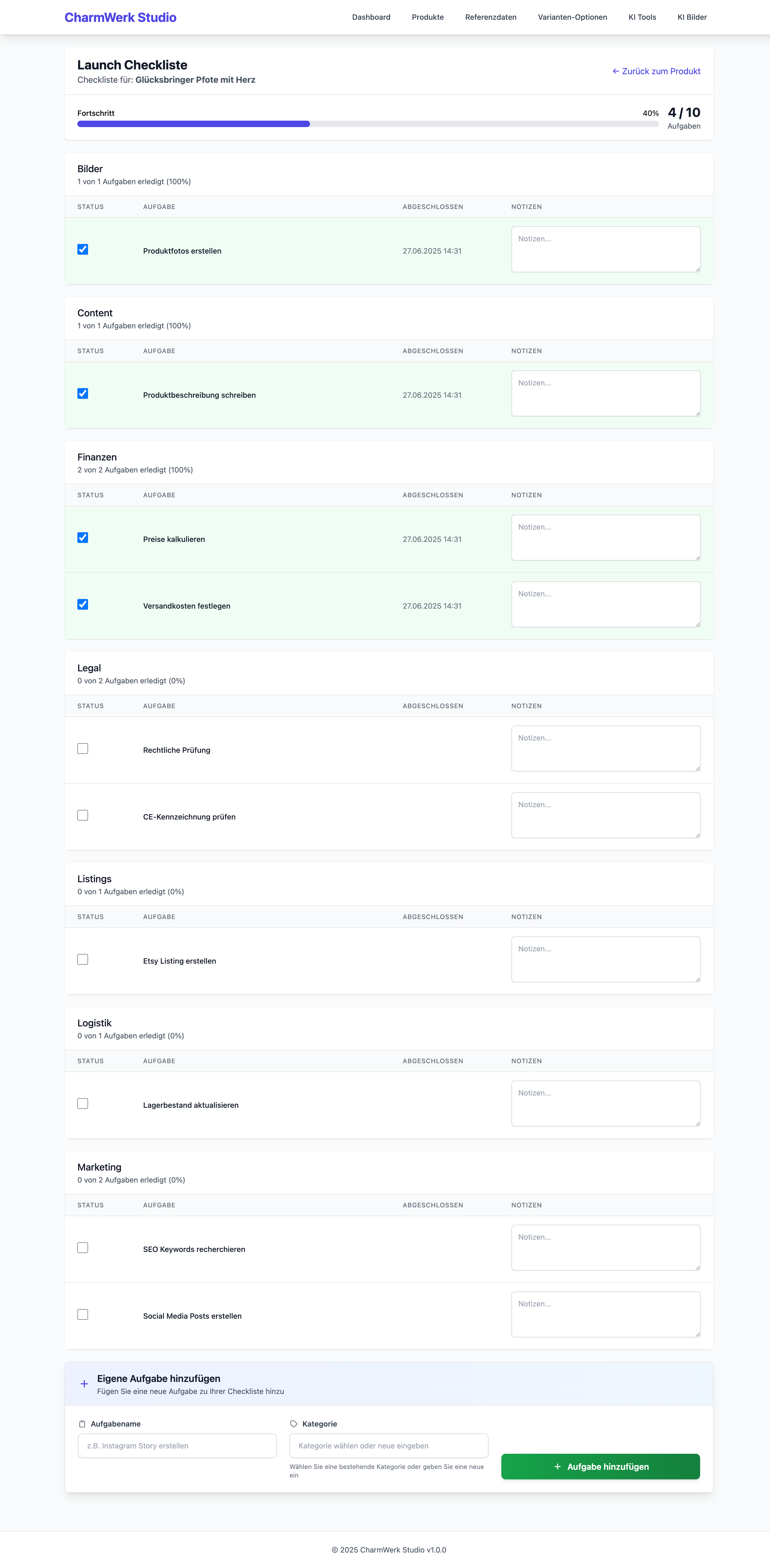 Charmwerk Studio Product Checklist